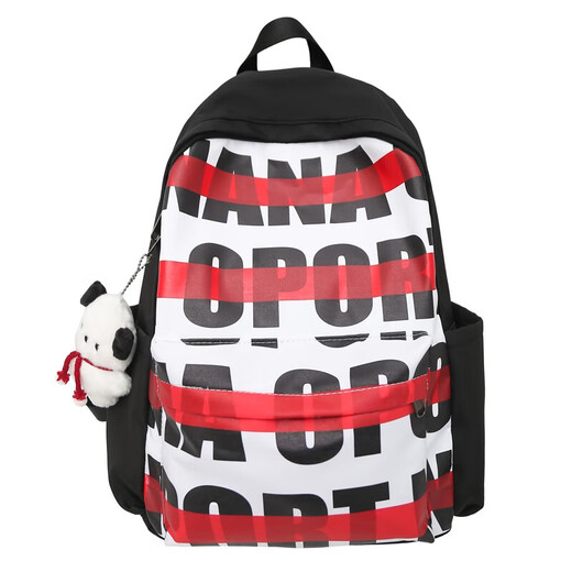 Schoolbag weibliche Studentin Nischen Design Sense Einfacher vielseitiger Brief Trendy Backpack weibliche High School Internet Promi Rucksack NN-6151# Schwarze rote Single-Tasche