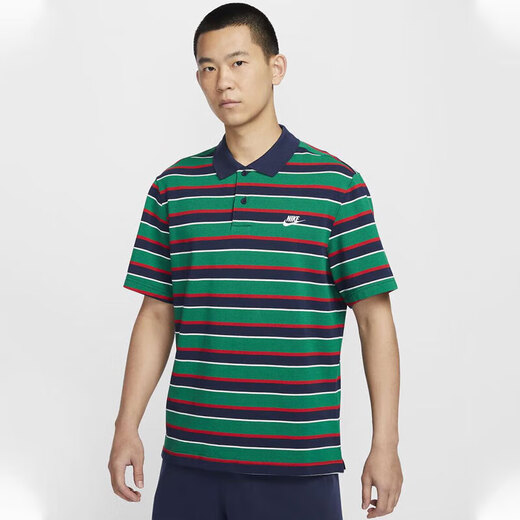耐克（NIKE）短袖POLO衫男装2025夏季新款条纹运动服休闲翻领T恤半袖上衣 FN3897-410蓝绿条纹 S