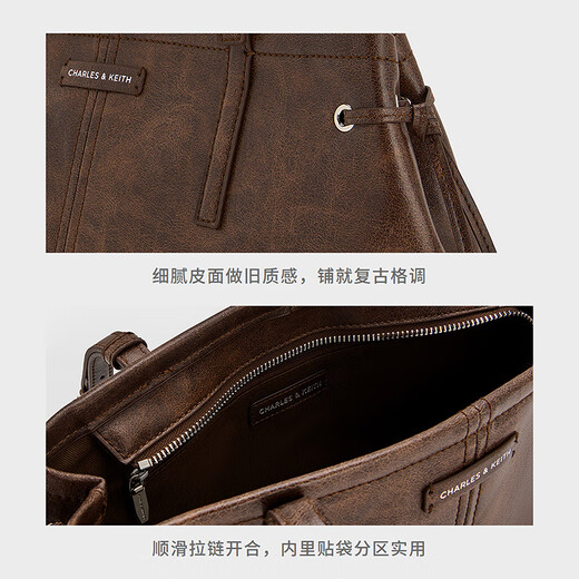 Charles/Keith25 Herbst Neues Produkt Retro Öl Wachs Lederseil Knoten Eins Schulter-Achselhöhlen-Tasche CK2-20782673 Destgiertes Kaffee Brown M.