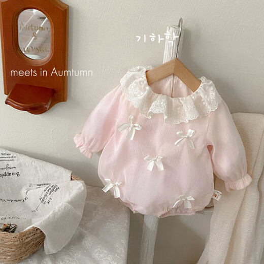 G.duck little yellow duck bag baby clothes spring and autumn 0-6 months newborn jumpsuit female baby one-year-old dress pink 73cm 73 size 3-7 months recommended for babies 6-8 kg