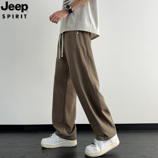 Jeep Spirit Jeep Ice Silk Casual Hosen Herren Sommer 2025 Mesh atmungsaktive coole Sporthosen Loose Straight Herrenhosen K6636 Black M etwa 90-110Jin [Jin gleich 0,5 kg] kann getragen werden