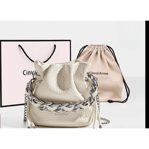 
CinvaiKrose small c/k bag women's 2025 new fashion chain bucket bag genuine leather handheld crossbody bag white White
