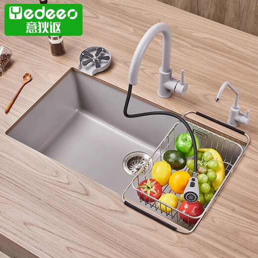 意狄讴石英石厨房水槽洗菜盆花岗岩洗菜盆水池大单槽洗碗池7170 限时下单送沥水篮 与台下盆加固