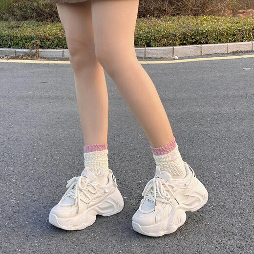 红蜻蜓老爹鞋女2025春夏季厚底增高运动鞋女小众百搭休闲鞋小白鞋 FB9905米色网面款 38