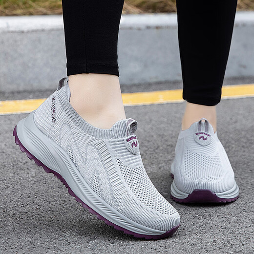 Fuß li Jianai Daddy alte Mann Schuhe Frauen Sommermutterschuhe Mesh atmungsaktives nicht rutschfestes Sohle fettem Fuß mittleren Alters und ältere Wanderschuhe 6605 hellgrau (Frauenstil) 38 (240 mm)