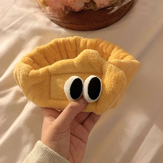 Cute big-eyed face wash headband for women to apply facial mask and wash, special cartoon plush headband winter headband headgear, relax-yellow elastic