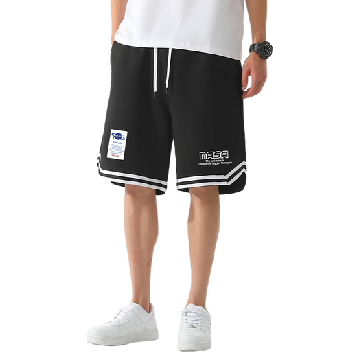 NASA GISS Sports Shorts Men's Summer Thin Casual Basketball Pants Teen Student Casual Crimp Pants Black XL