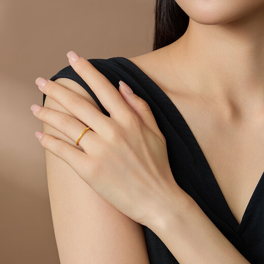 Laomiao Sansheng III 18K gold plain ring smooth ring couple rings can be stacked frosted men's and women's rings Chinese Valentine's Day gift 18k gold frosted ring ring #21 about 0.8g