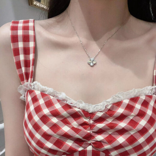 VZZS 18K gold laser four-leaf clover necklace women's carved pendant gold platinum clavicle chain original high-definition holiday gift laser diamond-free white K