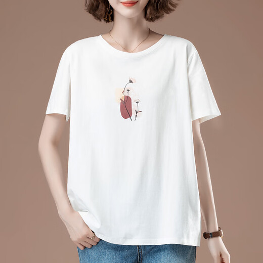 Lanye Mengxiang women's short-sleeved high-end women's fashionable middle-aged fat mmt shirt women's summer plus size women's loose cotton middle-aged coffee 9892 models cotton 95% spandex 5% L 100-115Jin [Jin equals 0.5 kg]