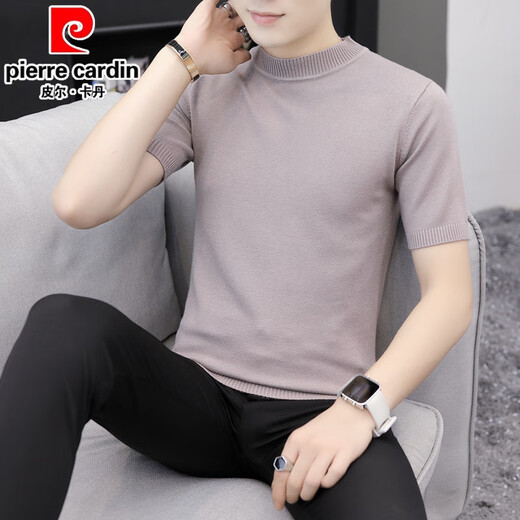 Pierre cardin short-sleeved sweater men's Korean V-neck spring and autumn trendy bottoming shirt for young slim fit 2025 new half-sleeved sweater 9902 beige M