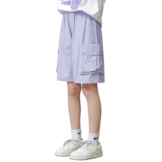 优优1点（Yoyo one）女童短裤夏季儿童2025新款纯棉工装五分裤子中大童夏装外穿运动裤 18442紫色+9922白色 【套装】 130 130cm