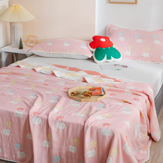 Summer nap small blanket, children's baby blanket, air-conditioned blanket for bed, Happy Alpaca-Pink 120cm*150cm Children's Towel Quilt-Class A Mother