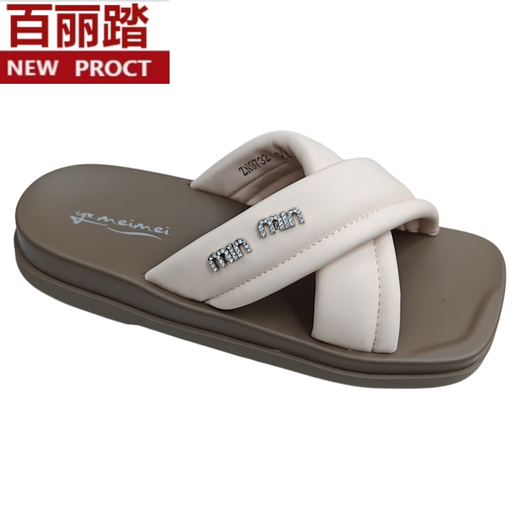 Belle Summer Comfort Slippers для женщин 2025 Новые интернет-знаменитость Flat Sandals Женская обувь универсальная кросс-сандалии с мягким набором бежевые Zn9732 39