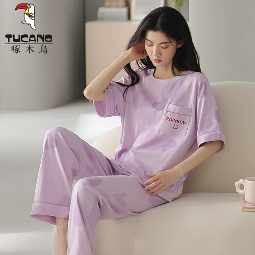 TUCANO; Woodpecker full cotton short-sleeved pajamas women's suit summer trousers pure cotton home clothes can be worn outside in summer spring and autumn cartoon Y9715 M (recommended 75-95Jin [Jin equals 0.5 kg])