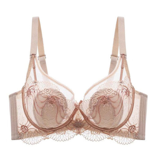 Yalu underwear thin section for women with large breasts showing small breasts, auxiliary breasts, anti-sagging, memory soft steel ring bra summer skin color suit 75B =34B