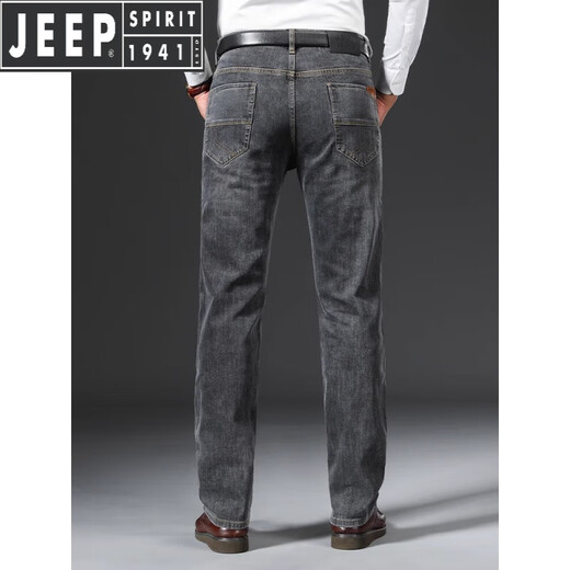 JEEP SPIRIT吉普牛仔裤男士夏季男裤宽松直筒高端弹力中年深档弹力长裤子春秋 黑灰-679- 32 码【腰围2.5尺】