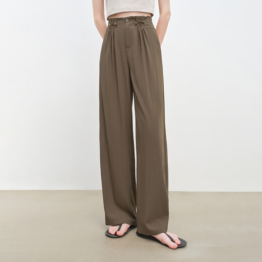 Self-exquisite small drooping micro-scisor casual pants for women 2025 new wide-leg pants high waist slimming straight-leg pants trousers vegetarian brown S (size: 3)