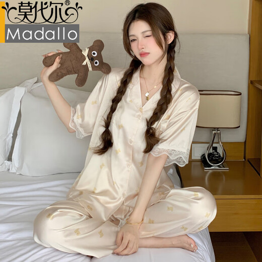 Modal Ice Silk Pyjamas für Frauen, süßer Stilbär, Sommer neue leichte Luxus-Cartoon-Kurzärärmelen, Heimkleidung, Set YFY9905# M [Vorgeschlagen 80-100Jin [Jin gleich 0,5 kg]]