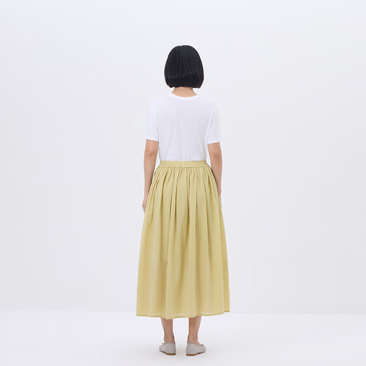 无印良品（MUJI）女式 强捻抽褶裙 长半身裙女夏季款裙子25年新品女装纯棉BE1VCC5S 黄色 M (160/66A)
