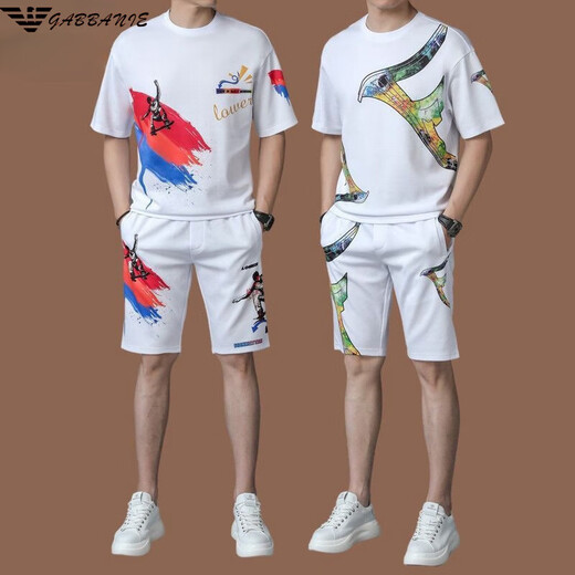 Chiarmania Armani men's ice silk casual sports suit summer short-sleeved two-piece set high-end trendy T-shirt men's shorts GA/H9856B white suit M 105 (suitable for 90-120Jin [Jin equals 0.5 kg])