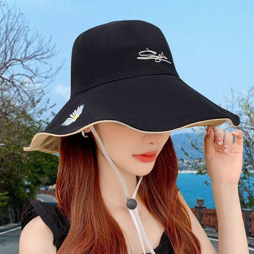 Fisherman sun hat women's summer sun protection hat cycling travel face hat foldable double-sided wearable personalized sun hat off-white