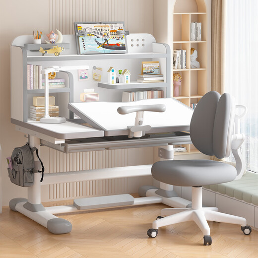 Pupil Memory Children's Learning Desk und Stuhl Set Multifunktionales Heben und Senkung des Heimschreises und Stuhl für Schüler. Craftsman Pro Gray-Boalwood High Bookshelf + Back Chasing Chair