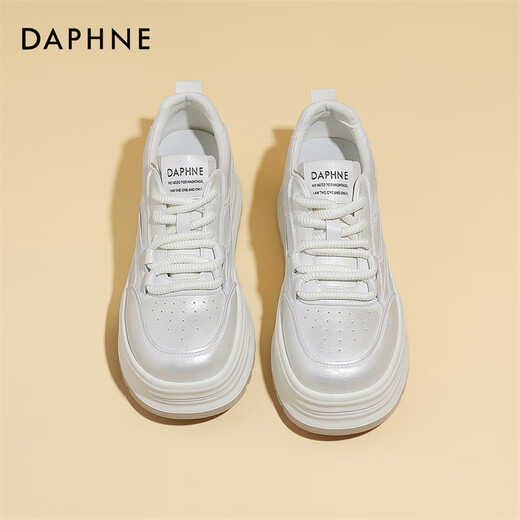 Daphne Fashion Casual Shoes Women 2025 Breathable Small White Shoes Women's Shoes New Four Seasons High-Enhanced Sponge Cake Thick Sole Board Shoes Women Beige 37