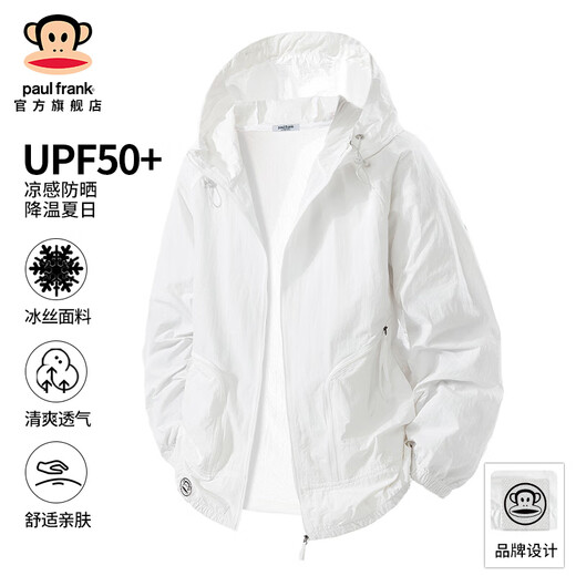 Big mouth monkey (paul frank) trendy outdoor ice silk cool sun protection clothing men's summer thin quick-drying sports riding and fishing outer shirt clothing white F12J official authentic L recommended 120-140Jin Jin equals 0.5 kg