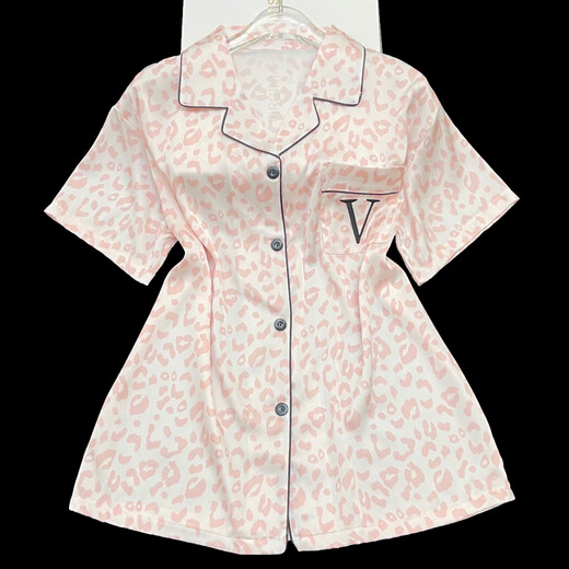 
Yalu pajamas for women in summer 2025 new summer ice silk cool shorts shorts suit leopard print high-end spring and autumn FS_9214# cardigan double short lace pocket M
