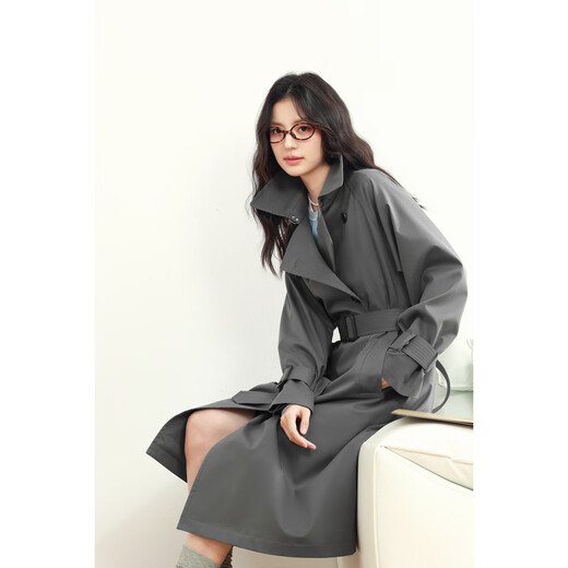 SEIFINI long-term windbreaker classic double-breasted high-end British style mid-length coat 25 autumn gray long M