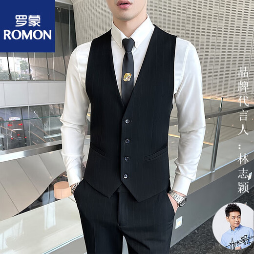 Romon ROMON suit vest suit men's groom best man wedding dress vest suit vest shirt trousers three-piece suit a2011 black gray vest M 85-106Jin[Jin equals 0.5 kg]