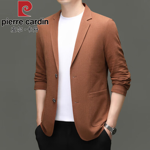 皮尔卡丹西装外套中年男士2025年春秋季新款西服商务上衣休闲西服夹克男 米白色 4XL 195