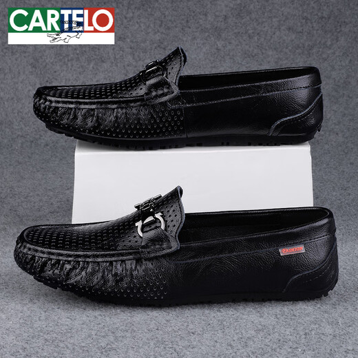 
CARTELO hollow bean shoes for men's summer new breathable men's genuine leather business casual leather shoes men's leather sandals MT9905a-black 38