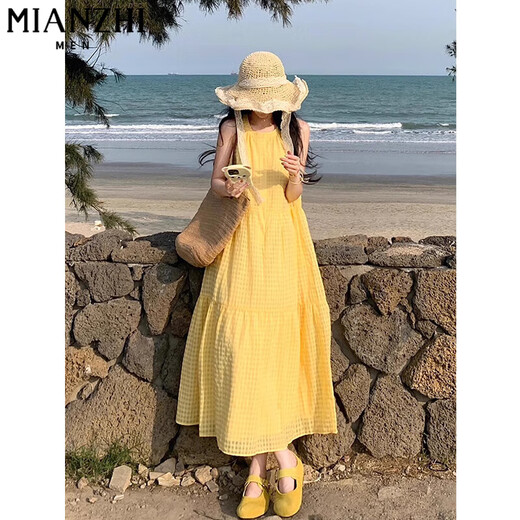棉致法式气质无袖背心连衣裙女夏季2025新款宽松显瘦海边度假a字长裙 721图片色【高品质45.5】 L 100-120斤