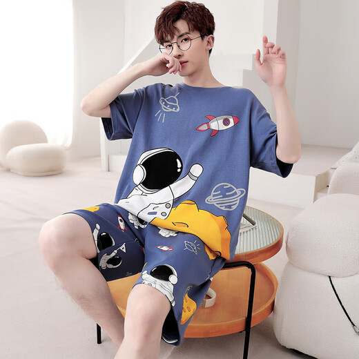 Caiyun Kali Pajamas Мужские летние шорты с короткими рукавами Студент-подросток для мужчин, летний костюм для домашней одежды, костюм для домашней одежды DMY6621# короткие шорты + шорты L Малый размер L Рекомендуемый рост около 160C и вес 8