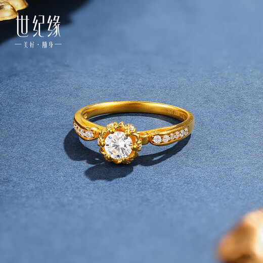 Century Yuan gold ring for men and women, fragrant flower buds, pure gold inlaid with moissanite, couple birthday gift for girlfriend, 3.69g, circle number 12, with national inspection certificate