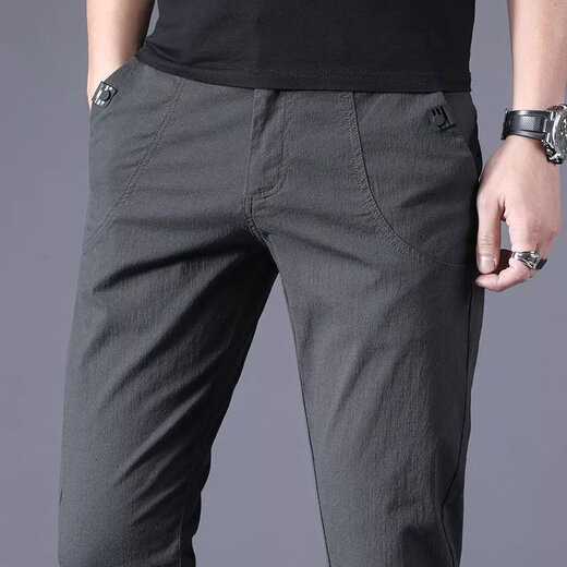 [Le code de marque déferle le code pour prendre la bonne affaire] Pantalon décontracté en soie de glace d'été pour hommes pantalons à la mode à la jambe droite 688 Blue 34 Taille