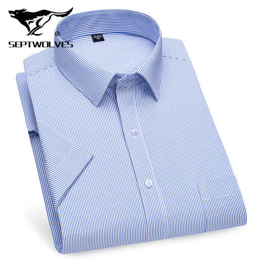 Siete Wolfs 2025 Camisa de manga corta para hombres de mediana edad de verano para ropa profesional de negocios sin planchar camisa de alta gama de hombres de algodón DX6623 38