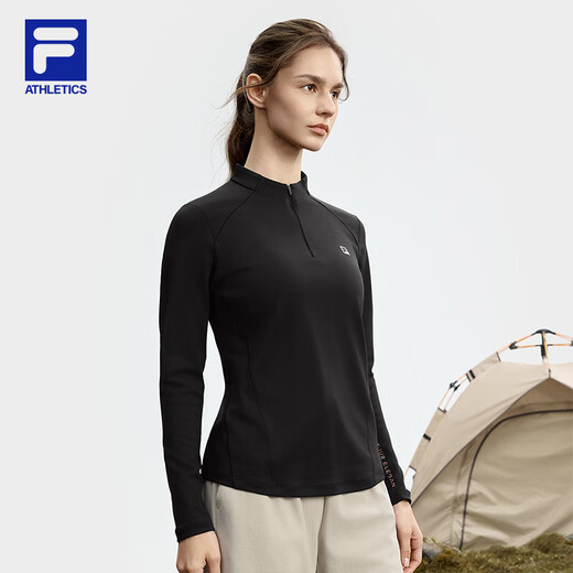 FILA official women's knitted long-sleeved top 2025 autumn fitness sports half-zip simple long T