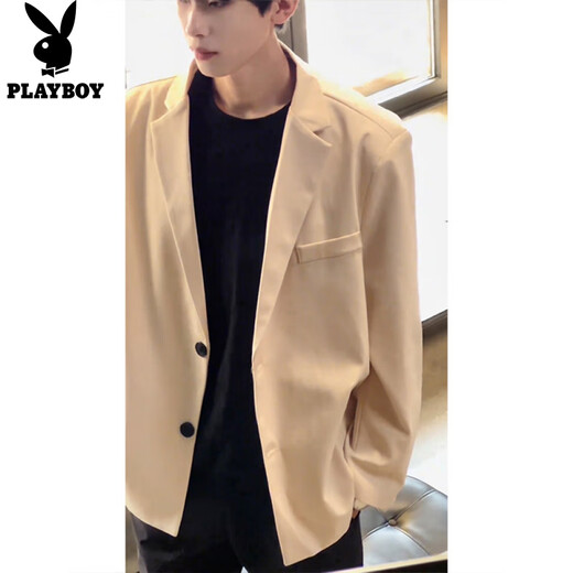 Playboy shoulder pad blazer men's handsome British yuppie men's dk suit jacket cleanfit white off-white upgraded model L (suitable) 115-130Jin Jin equals 0.5 kg