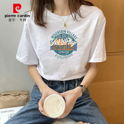 Pier Cardin Bambus Joint Cotton White Kurzärmelte T-Shirt für Frauen im Sommer 2025 Neues dünn loses halbärmelige T-Shirt Top Ins 6210 Weiß M.