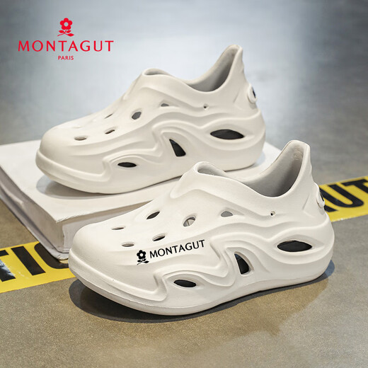 Montagut Boys' Croc Shoes Children's Slippers Summer Non-Slip Soft Soled Sandals for Middle and Large Children 6-12 Years Old Hollow Boys' Slippers