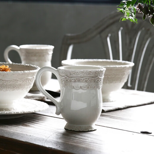 MY家 -  Finezza 蕾丝浮雕 奶油白/粉 茶杯碟餐盘茶壶 3291/grey  灰蕾丝 沙拉盘 23h2
