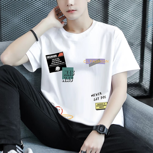 KMuysl Pure Coton T-shirt à manches courtes Brand à la mode masculine Summer Youth Junior High School and High School Duyled Dishirts T-shirt Clothes Summer Hg-T9918 White M (110jin [Jin est égal à 0,5 kg] ou moins)