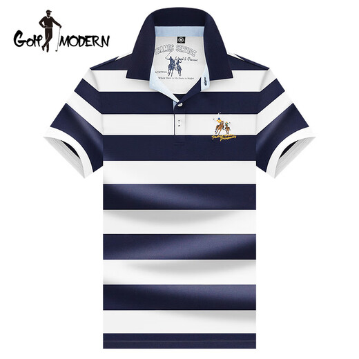 Golf Moderngolfmodern Golf à rayures Mentes à rayures Summer Summer Thin Short Mancheve T-shirt Men Men Men's Malf mandeve Business Medd-Aged Green_ZSLF-3882 L