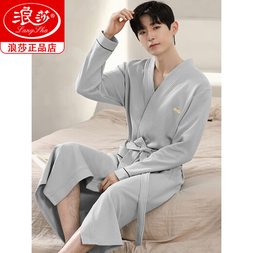 Langsha Waffle Bashbrobe Spring y Autumn Cotton Pure Cotton Media Longitud Medicina 2025 Nuevo baño absorbente Integrado LJ16834 M [peso 100-120Jin [Jin es igual a 0,5 kg]]]