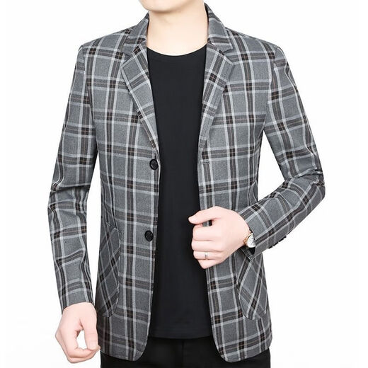 NJSkakw Suit Men de l'âge moyen et des jeunes combinaisons de jeunes hommes pour le printemps et l'automne Veste décontractée Slim Fit Plaid Single Mino 866 Houndstooth-Black and White Plaid 3XL 190 / 104A Recommandé 170-185jin [Jin est égal à 0,5 kg]