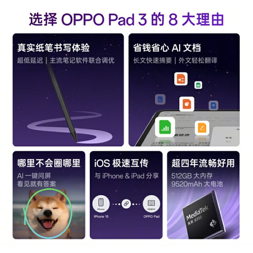 OPPO Pad 3 National Subsidy 11.61-inch Tablet PC Office Gaming Learning Entertainment OnePlus Tablet OPPO Tablet Night Blue Official Standard 8GB+256GB