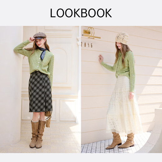 Xiangying Retro Cable Knit Cardigan Women's Short 2025 Winter New Lazy Style Long Sleeve Round Neck Sweater Jacket Milk White Green S 155/80A/85-95Jin Jin equals 0.5 kg